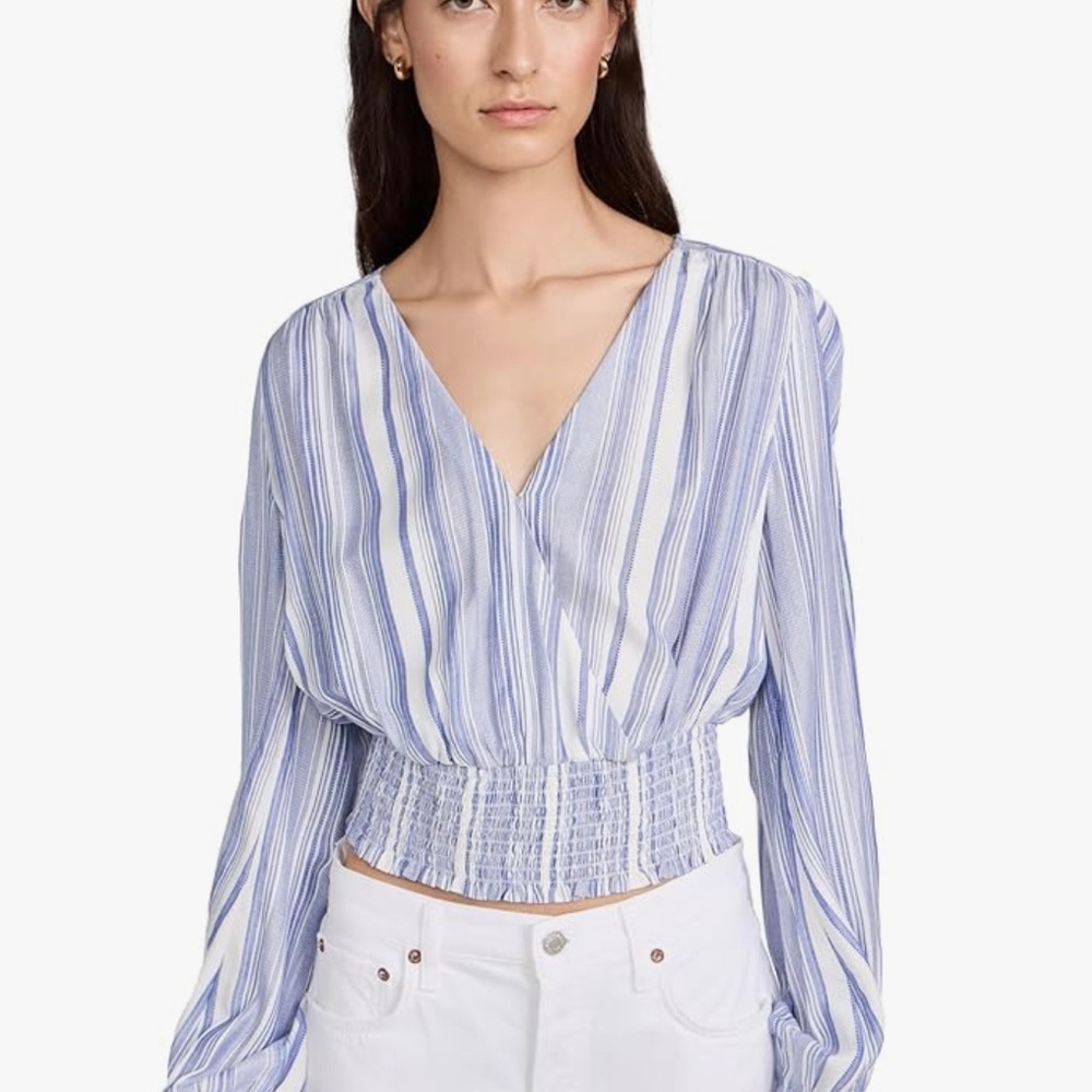 PAIGE Blue and White Striped Blouse